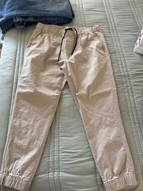 Old Navy Men's Drawstring Joggers - Light Beige with Black Cord